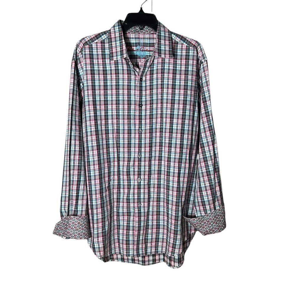 Robert Graham Shirt Men XL Extra Large Pink Black Blue White Flip Cuffs #T11-5